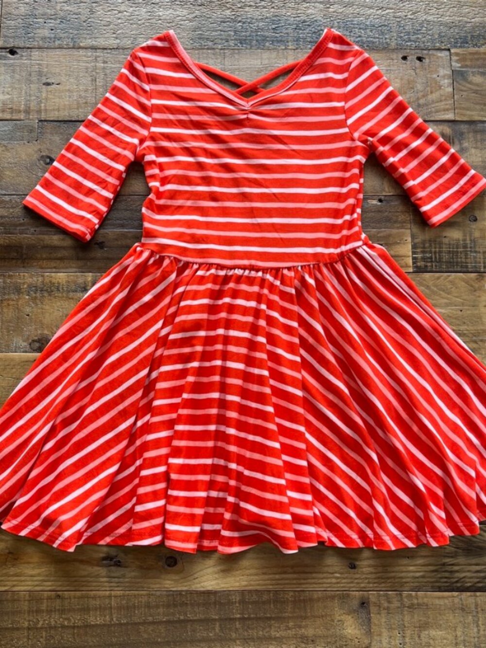 NWT Dot Dot Smile Ballerina Dress Blood Orange Stripes 3/4